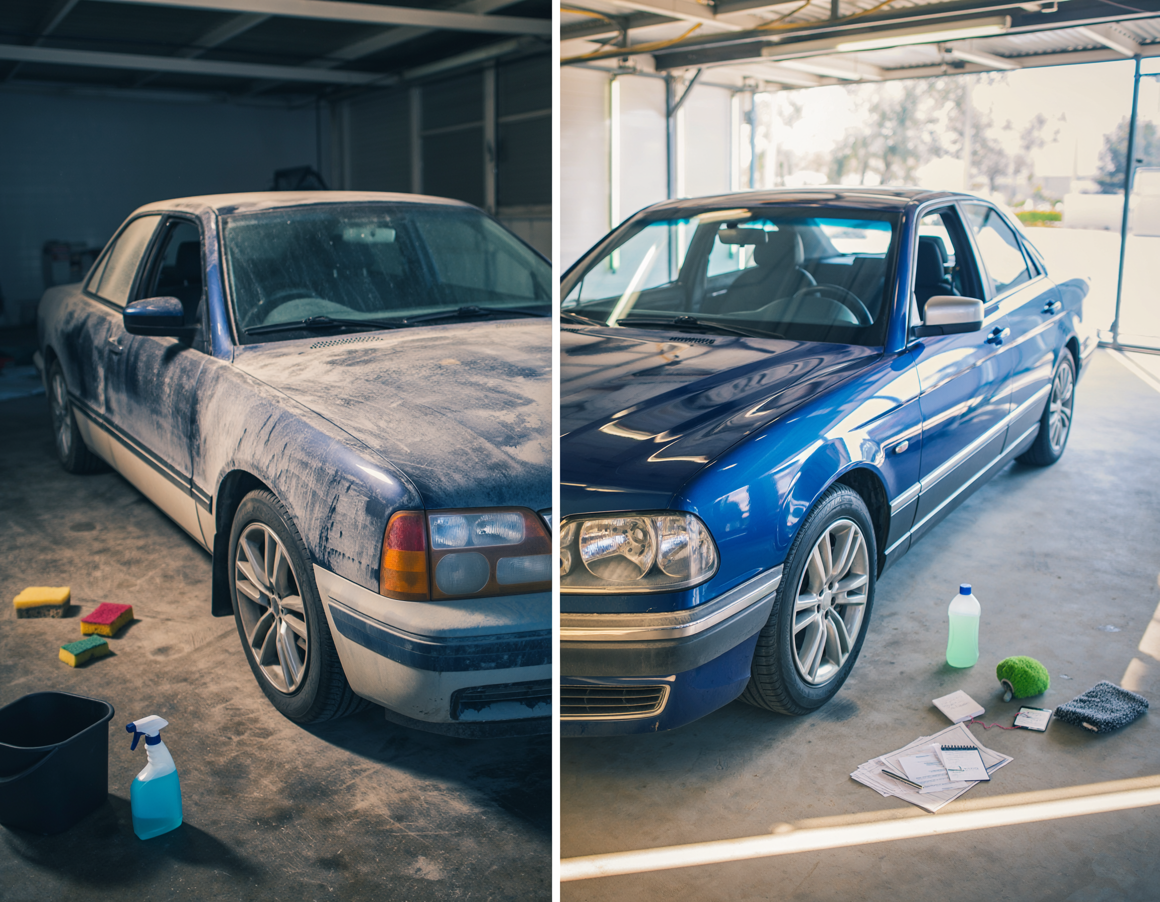 A well maintained used car in pristine condition parked in a clean garage or driveway