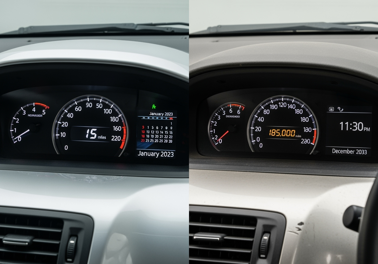 Side-by-side-comparison-of-two-identical-car-models-one-new-with-low-odometer-reading