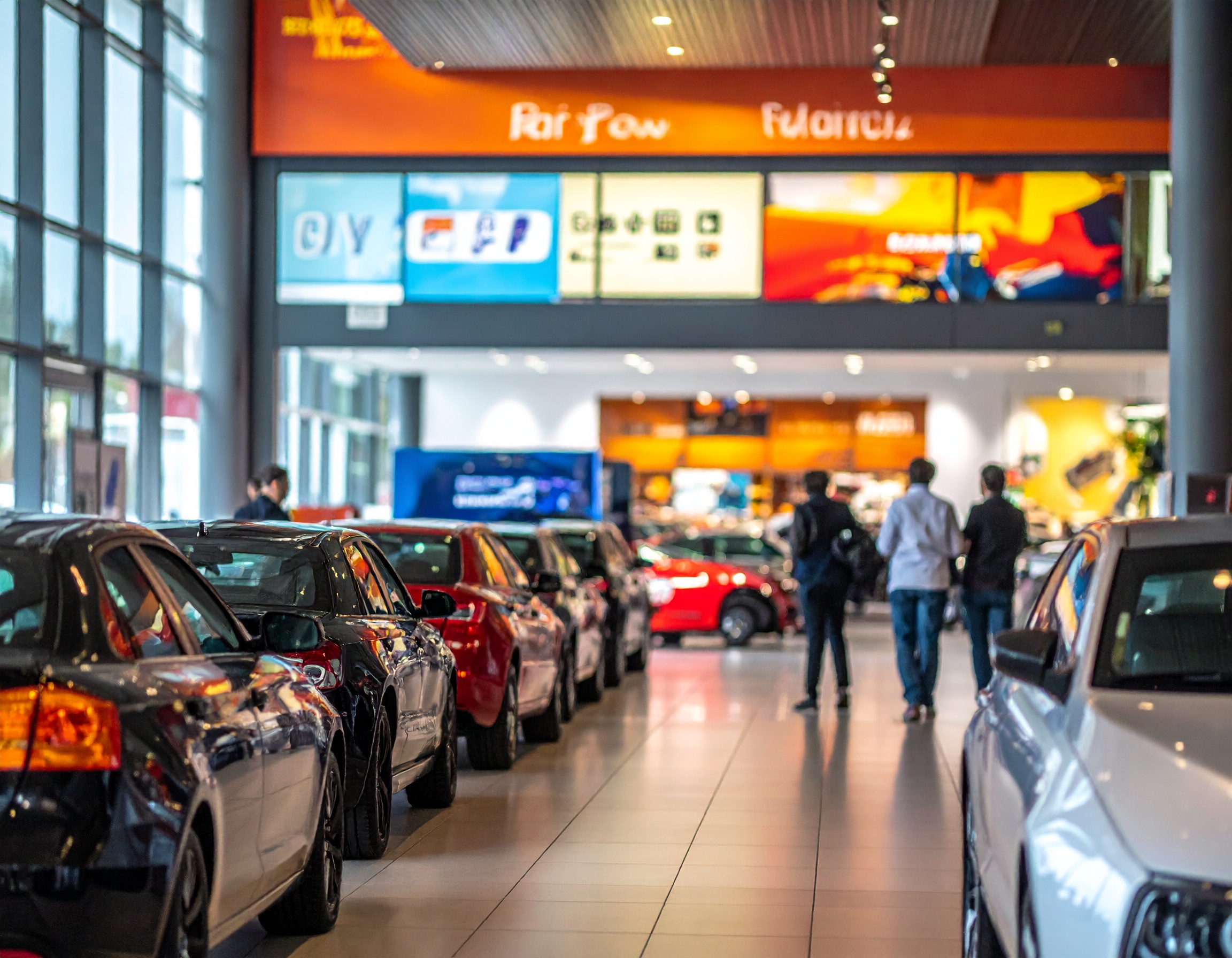 Car dealership interior with row of cars. "Sell Your Car in Birmingham" - fast, local service tips.