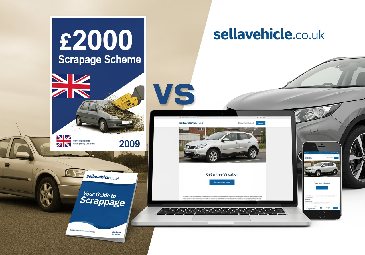 SellAVehicle.co.uk" timeline: 2009 government "scrappage scheme" materials versus modern valuation tools on devices.